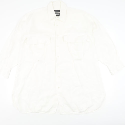 Warehouse Men's White Linen Long Sleeve Shirt L