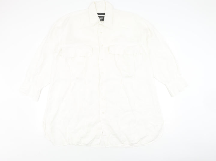 Warehouse Men's White Linen Long Sleeve Shirt L