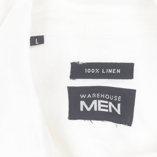 Warehouse Men's White Linen Long Sleeve Shirt L