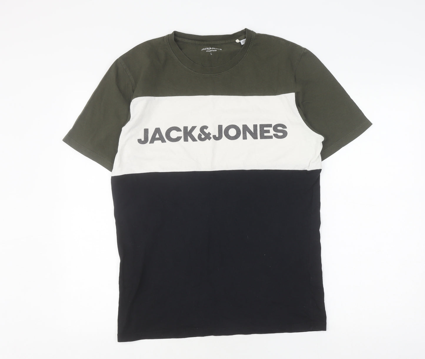 Jack & Jones Men's L Colourblock T-Shirt in Green, White, Black