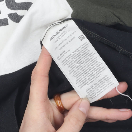 Jack & Jones Men's L Colourblock T-Shirt in Green, White, Black