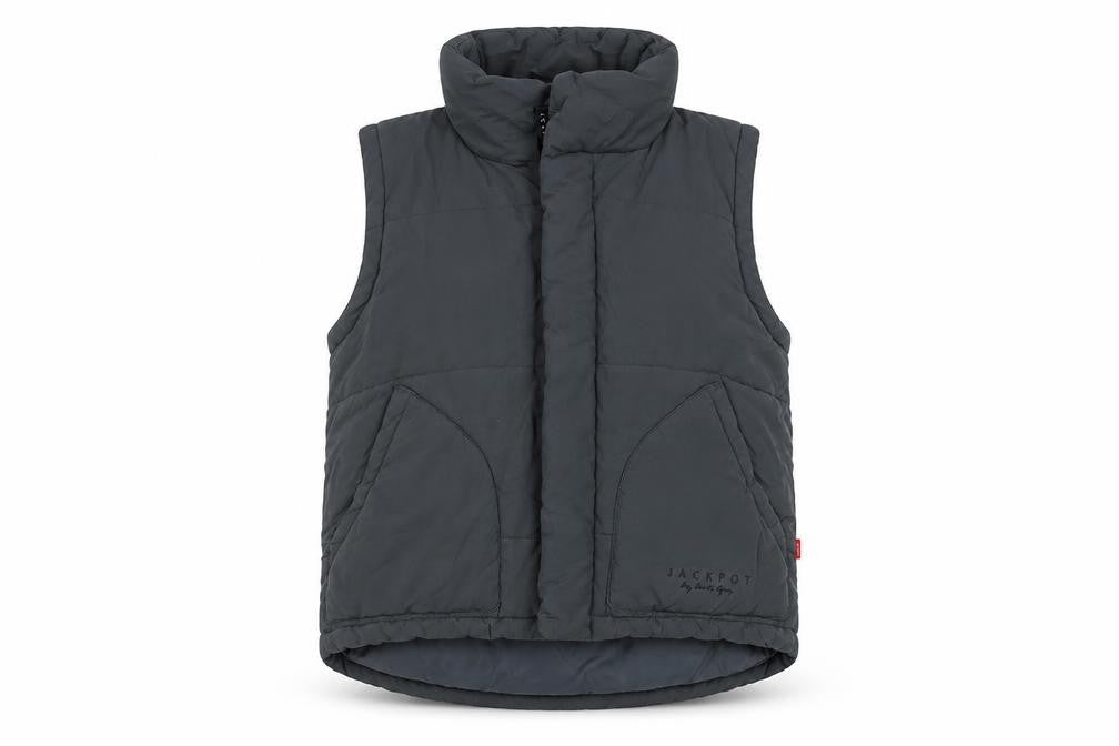 Front view of Jackpot Grey Women's Waistcoat, size 0, Zip Classic Style