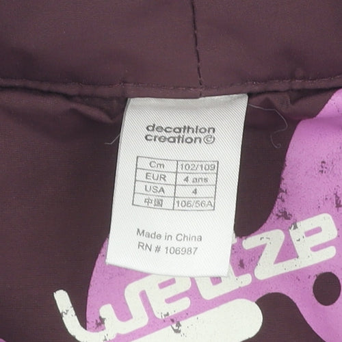 Decathlon Girls Purple Snow Pants 2-3 Years Waterproof Skiing