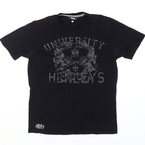 Henleys Men's Black University Graphic T-Shirt Size L