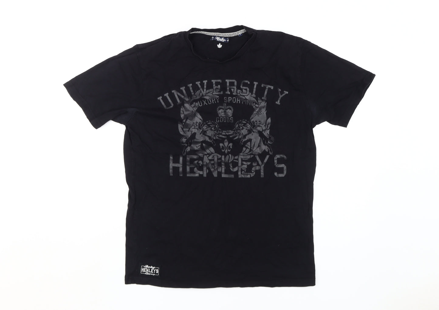 Henleys Men's Black University Graphic T-Shirt Size L