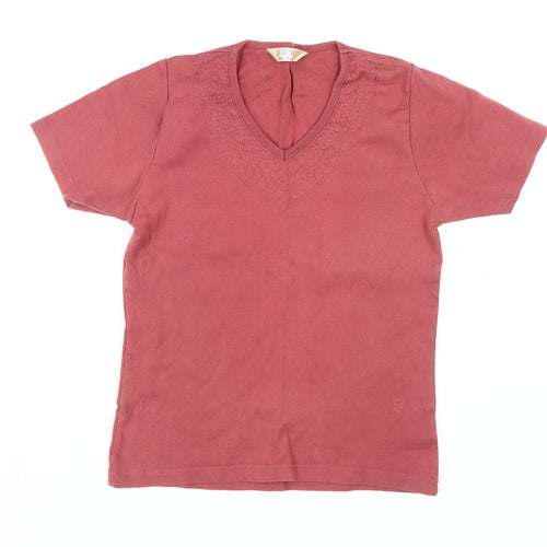 EWM Women's Red V-Neck Cotton T-Shirt Size 10-12