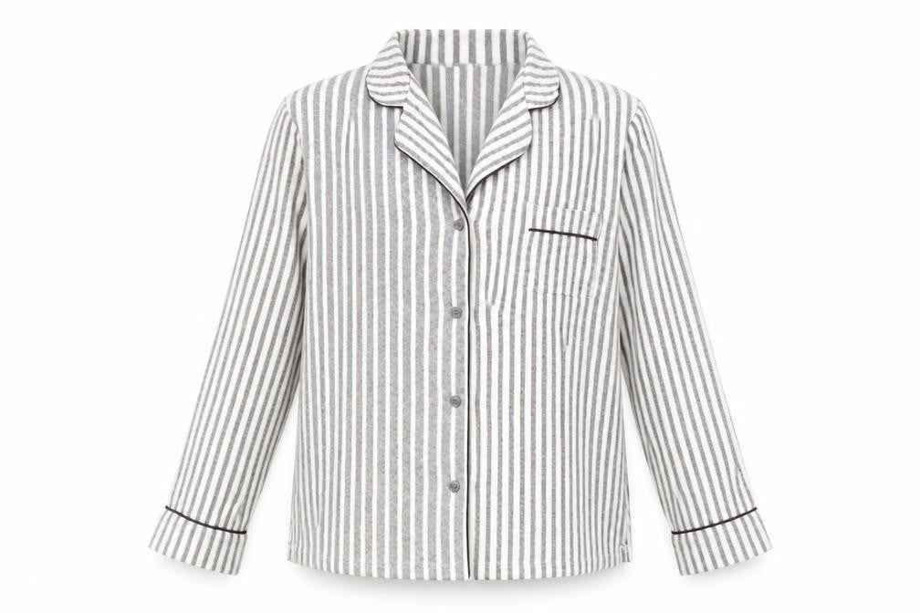 Front view of DKNY Women's Grey Striped Pyjama Top, size L