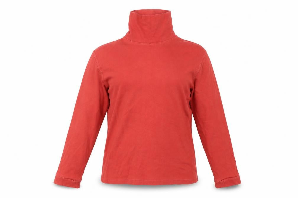 Front view of Equorian Women's Red Roll Neck Top -, size S