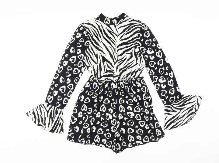 ASOS Women's Black White Animal Print Playsuit Size 8
