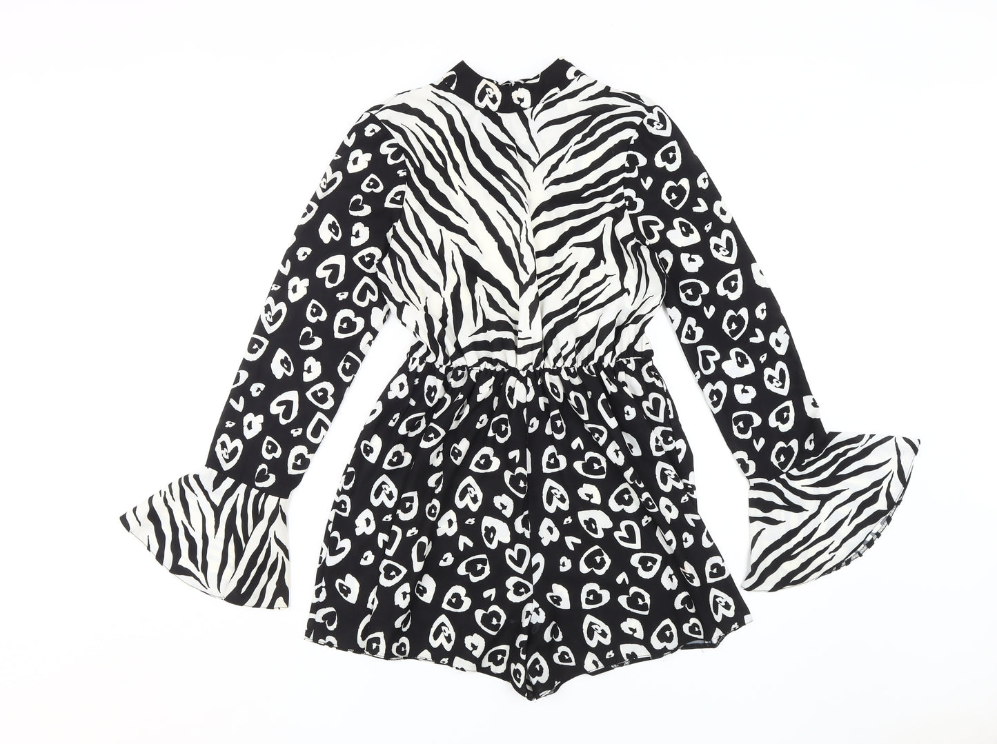 ASOS Women's Black White Animal Print Playsuit Size 8