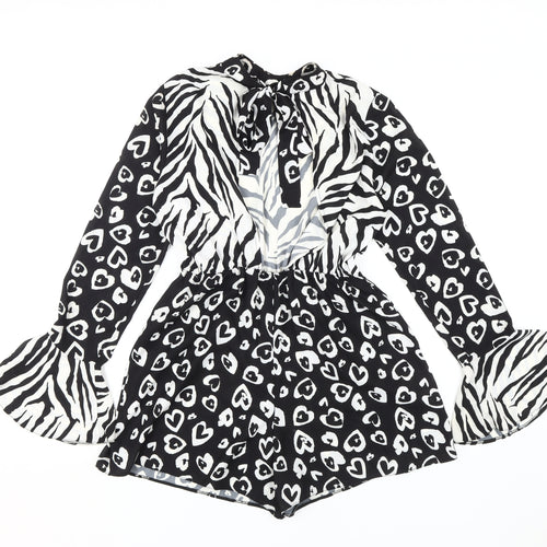 ASOS Women's Black White Animal Print Playsuit Size 8