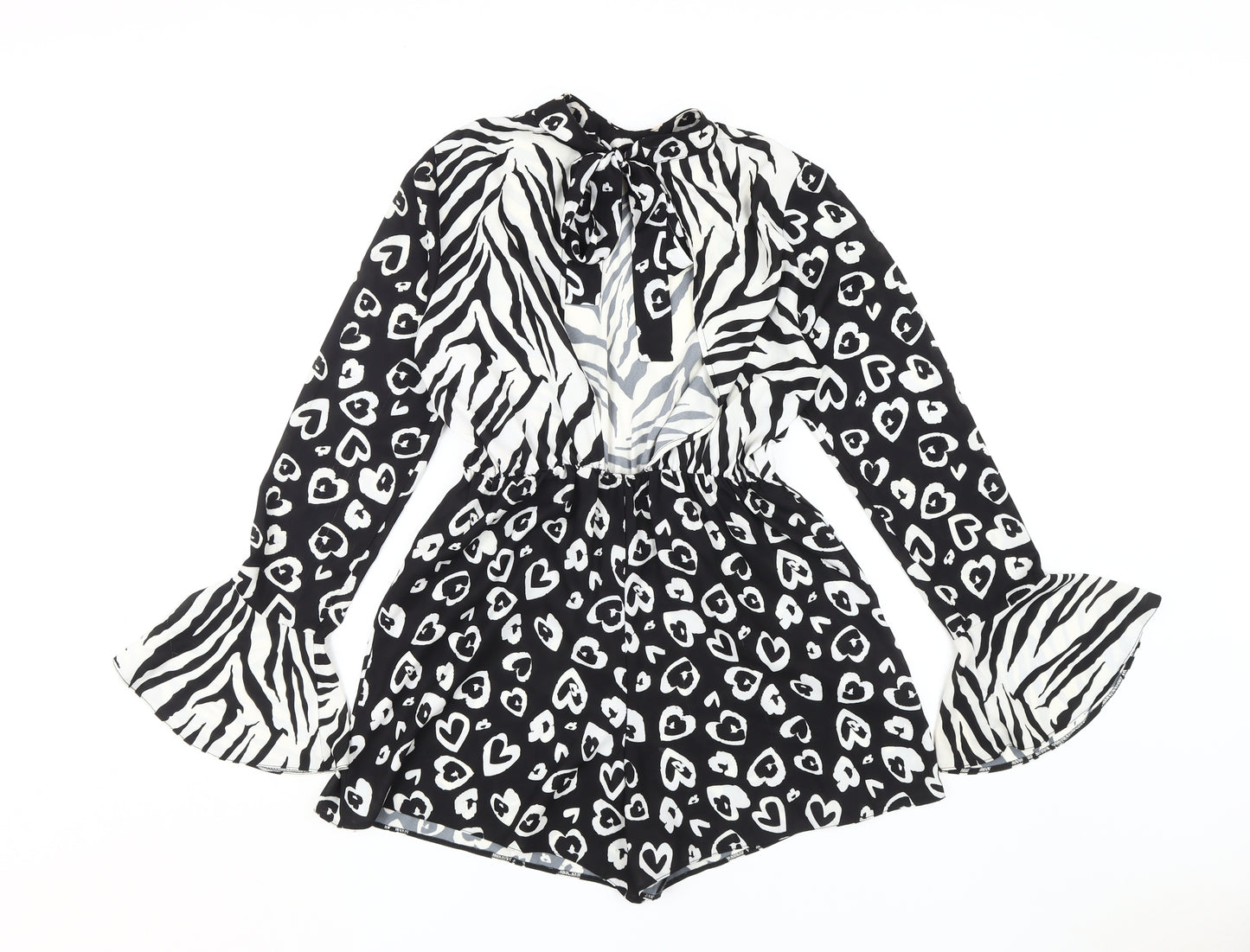 ASOS Women's Black White Animal Print Playsuit Size 8