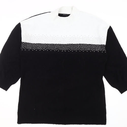 Roman Women's Black Beaded High Neck Pullover Jumper Size 16