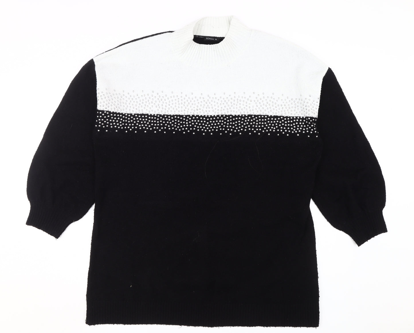 Roman Women's Black Beaded High Neck Pullover Jumper Size 16