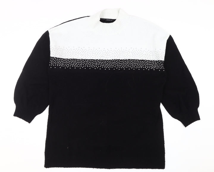 Roman Women's Black Beaded High Neck Pullover Jumper Size 16