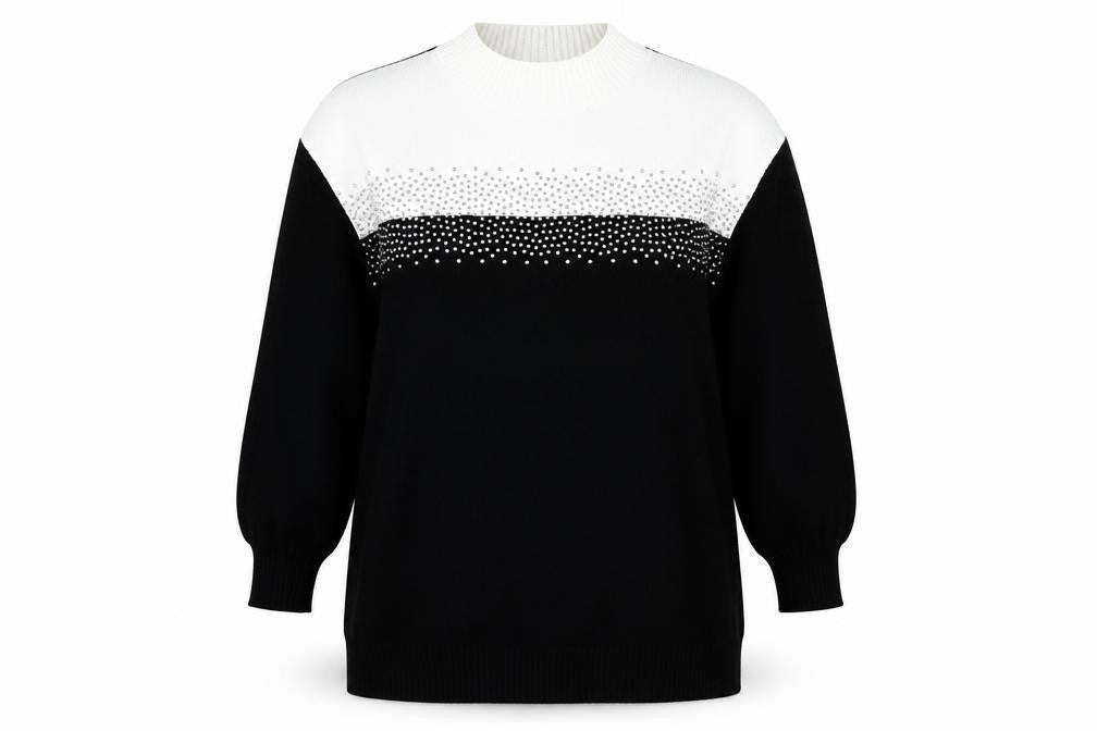 Front view of Roman Women's Black Beaded High Neck jumper, size 16