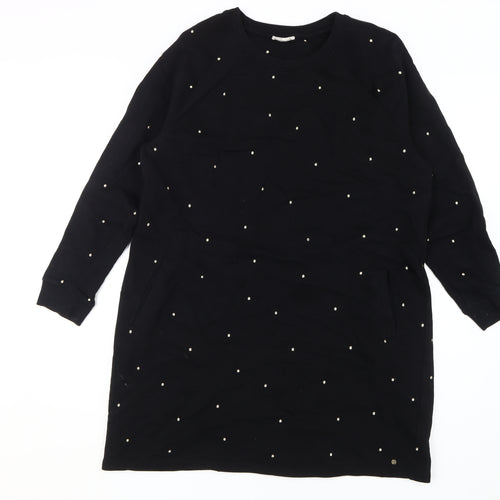 Fat Face Women's Black Long Sleeve Studded Dress