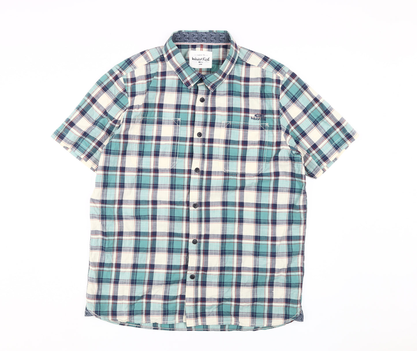 Weird Fish Men's Multicoloured Check Short Sleeve Shirt L