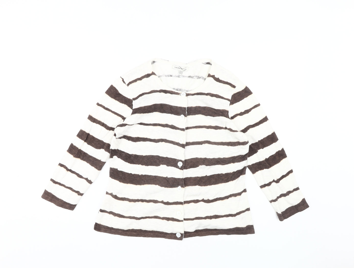 Laura Ashley Women's Brown Striped Cardigan Size 14