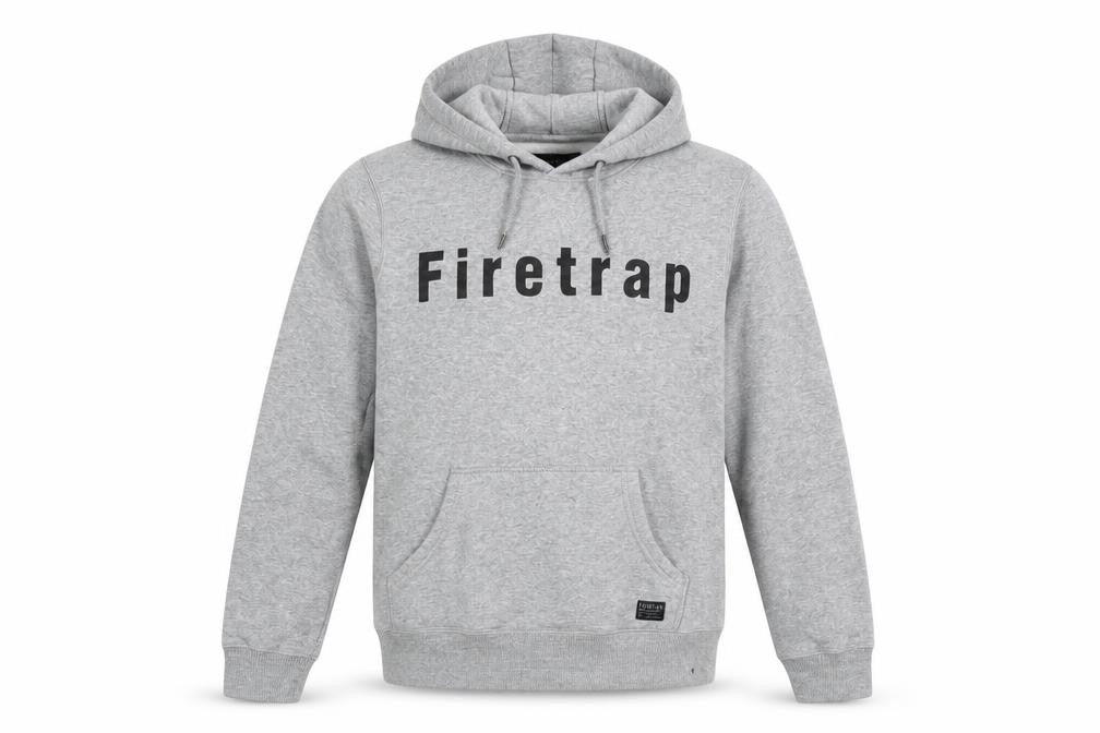 Front view of Firetrap Men's Grey Pullover Hoodie, size S