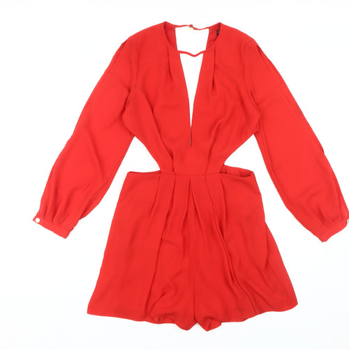 Miss Selfridge Red Women's Long Sleeve Playsuit Size 10