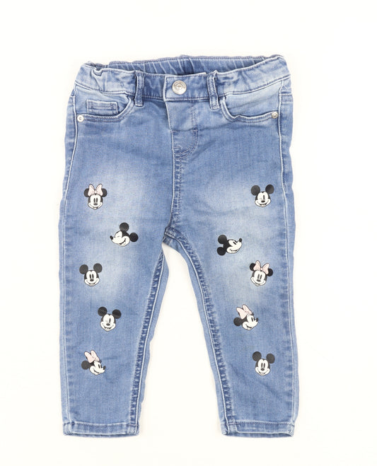 Disney Girls Blue Mickey Mouse Skinny Jeans 9 Months
