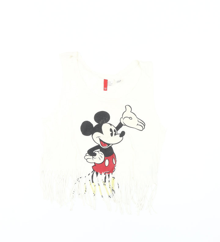 Disney Women's White Sleeveless Mickey Crop Tank