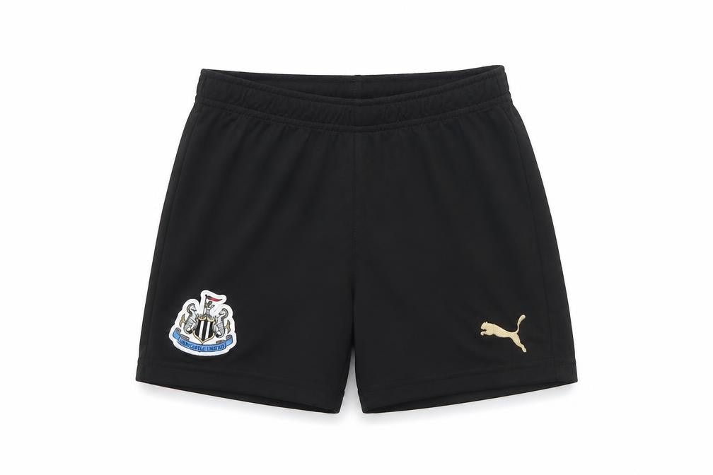Front view of Puma boys’ black athletic shorts, size 5-6, years