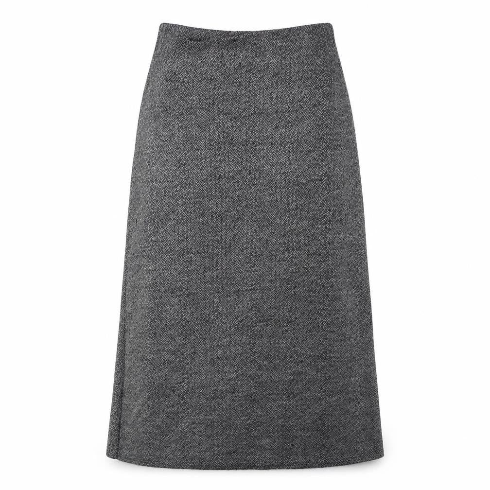 Front view of Amaranto Women's Grey Herringbone Skirt, size 14
