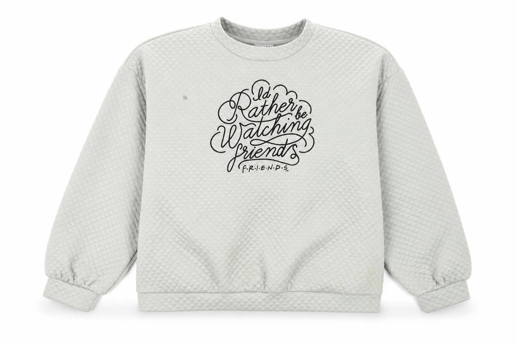 Front view of Friends Ivory Women's Pullover Sweatshirt, size 14