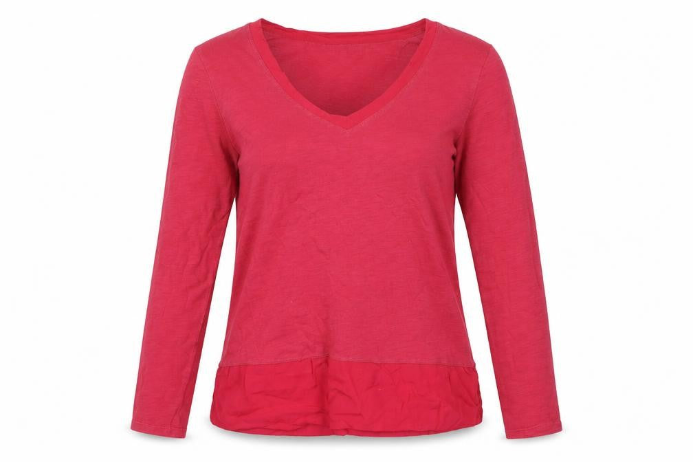 Front view of Gap Women's Red Long Sleeve V-Neck T-Shirt, size S