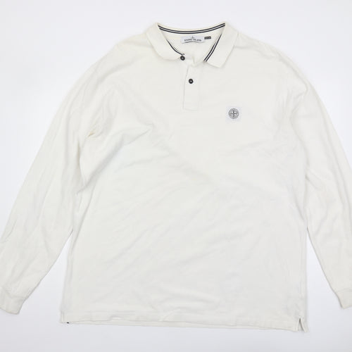 Stone Island Men's White 3XL Polo Long Sleeve