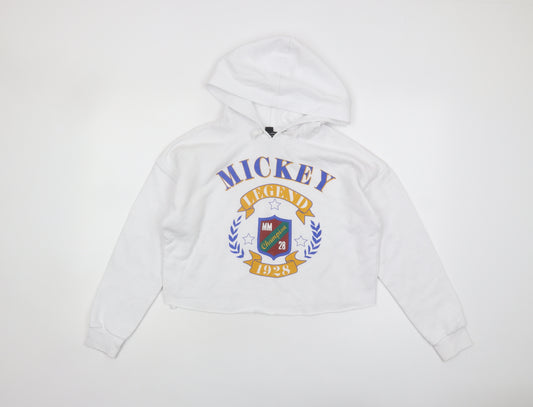 New Look Girls White Hoodie 12-13 Years Mickey Pullover