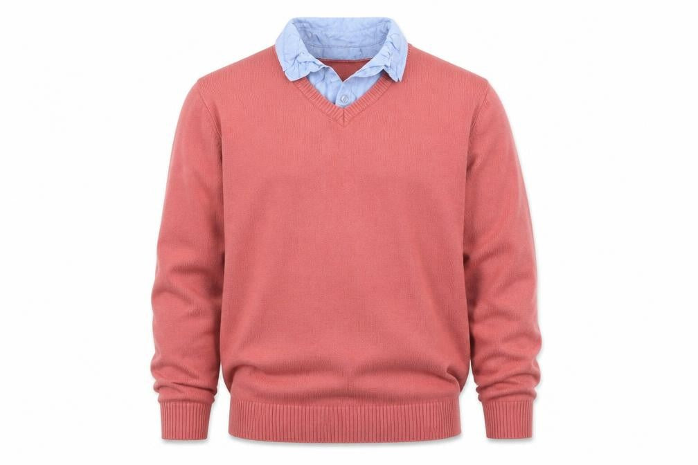 Front view of Cotton Traders Men's Pink XL V-Neck jumper