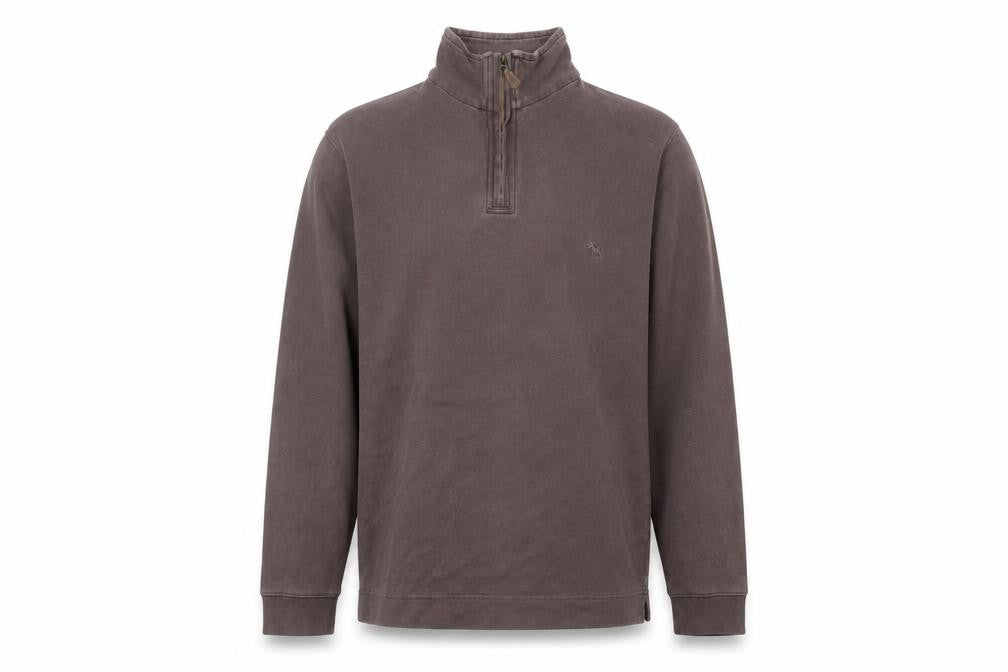 Front view of Jack Russell Men's Brown 1/4 Zip Sweatshirt -, size S