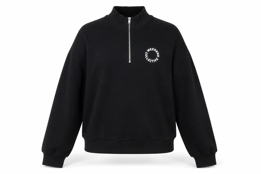 Front view of ASOS DESIGN Women's Black 1/4 Zip Sweatshirt, size 8