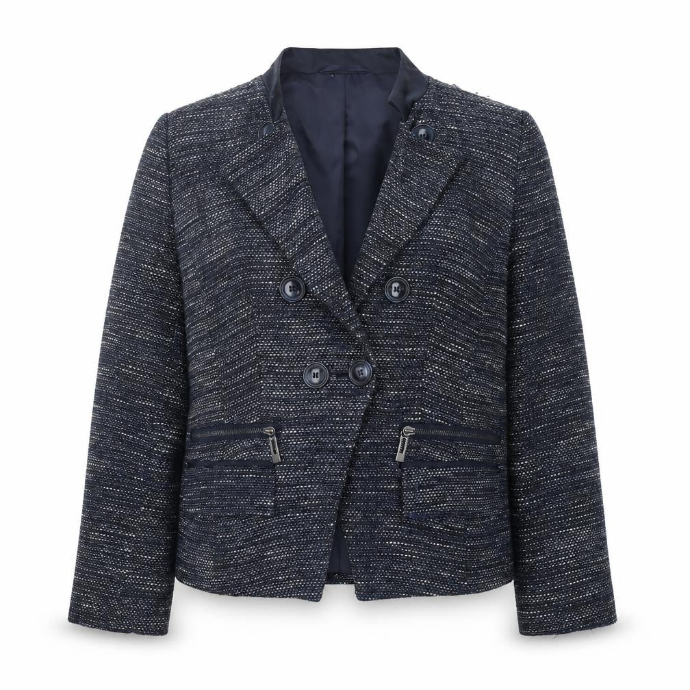 Front view of Marks & Spencer Women’s Blue Tweed Blazer, size UK 12