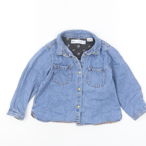 Zara Baby Unisex Blue Denim Button-Up Shirt, 18-24 Months