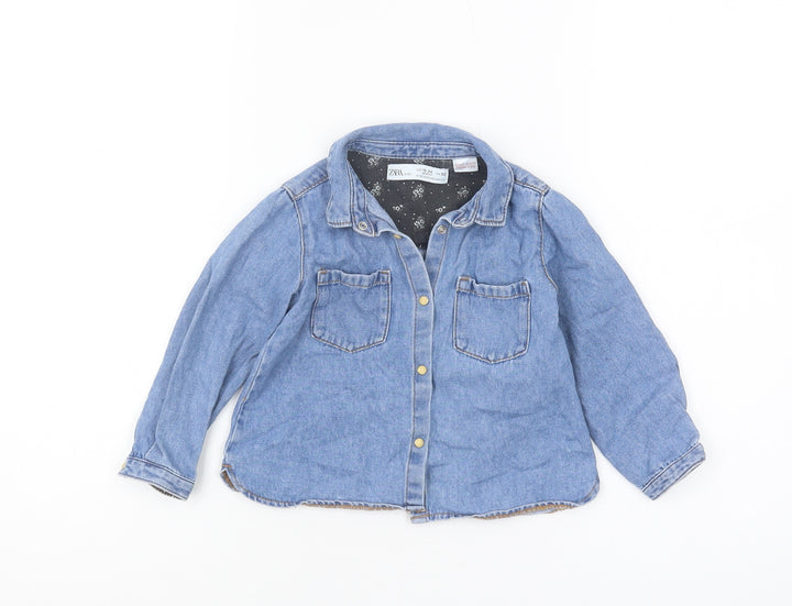 Zara Baby Unisex Blue Denim Button-Up Shirt, 18-24 Months