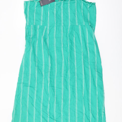 Marks and Spencer Women's Green Striped Midi Shirt Dress - Size 18
