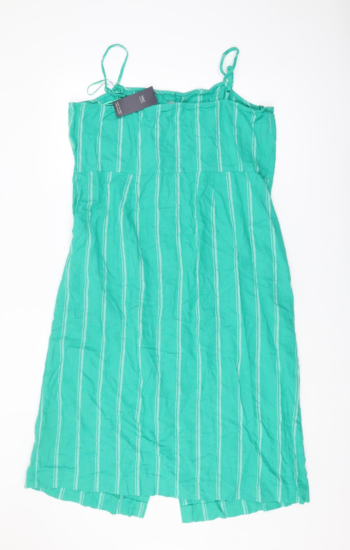 Marks and Spencer Women's Green Striped Midi Shirt Dress - Size 18