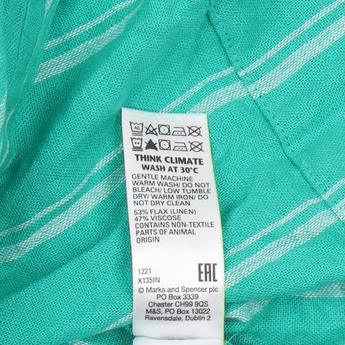 Marks and Spencer Women's Green Striped Midi Shirt Dress - Size 18