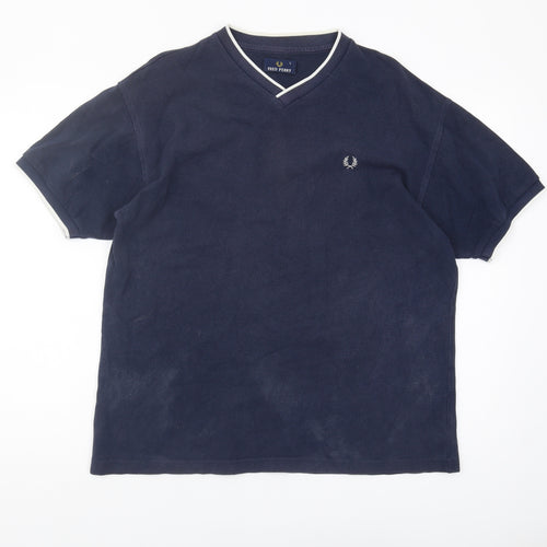 Fred Perry Men's Blue V-Neck T-Shirt, Size L