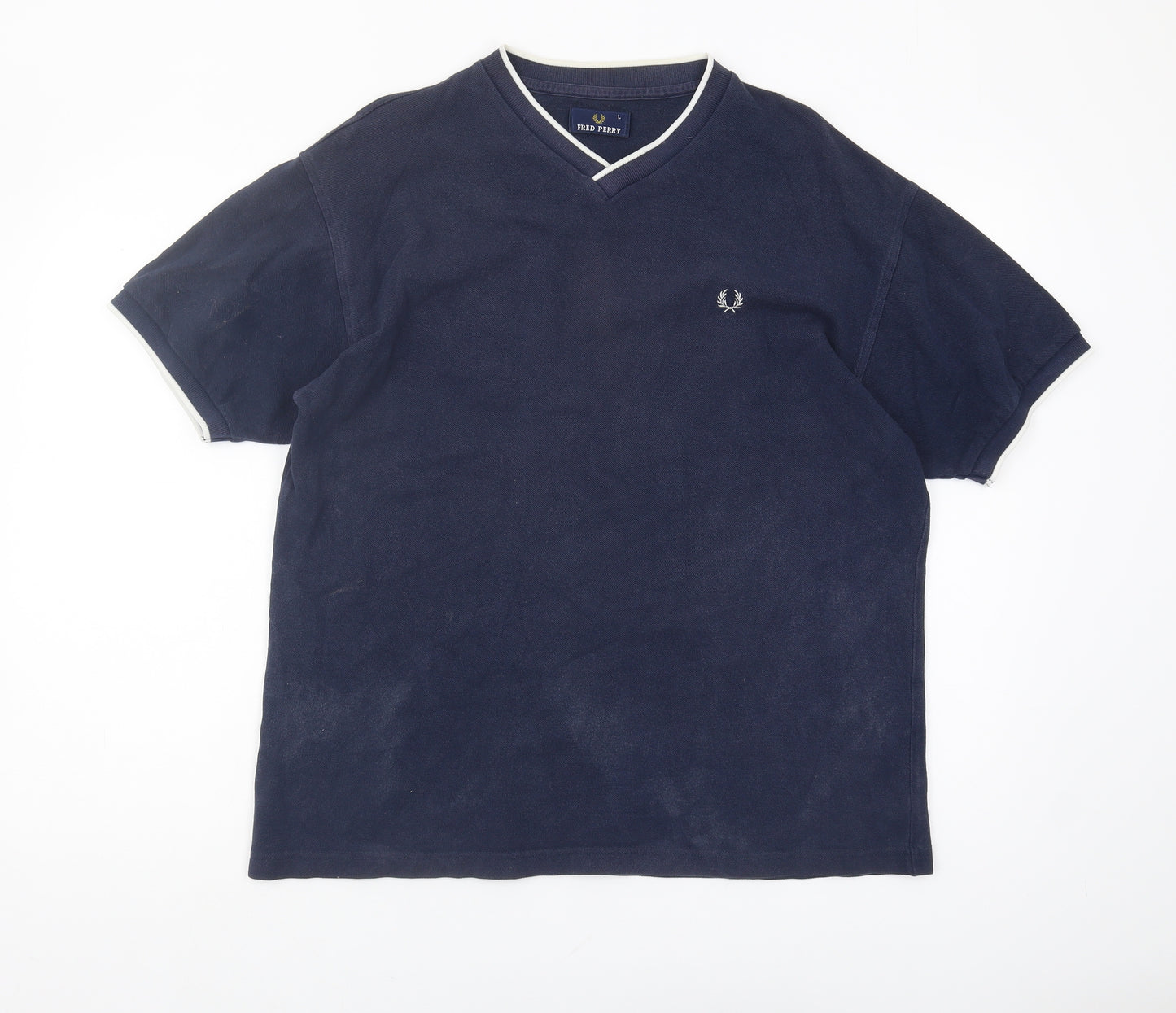 Fred Perry Men's Blue V-Neck T-Shirt, Size L