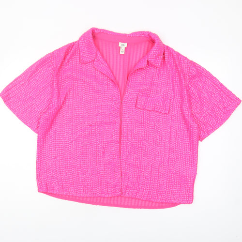 River Island Women's Pink Button-Up Top Size 16