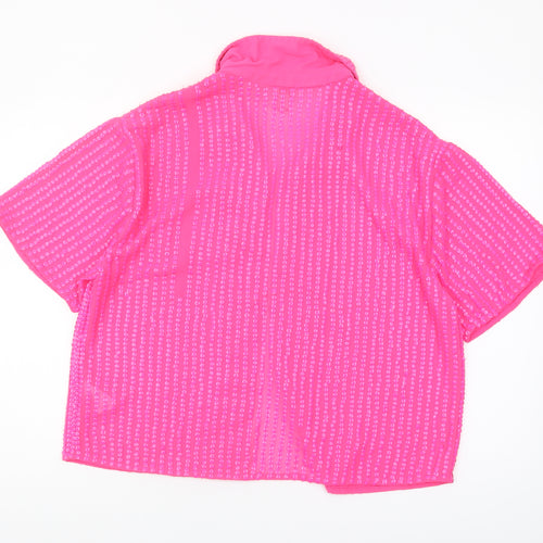 River Island Women's Pink Button-Up Top Size 16