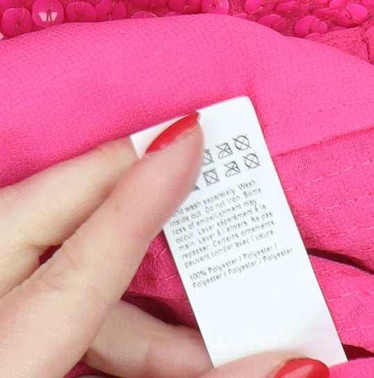 River Island Women's Pink Button-Up Top Size 16