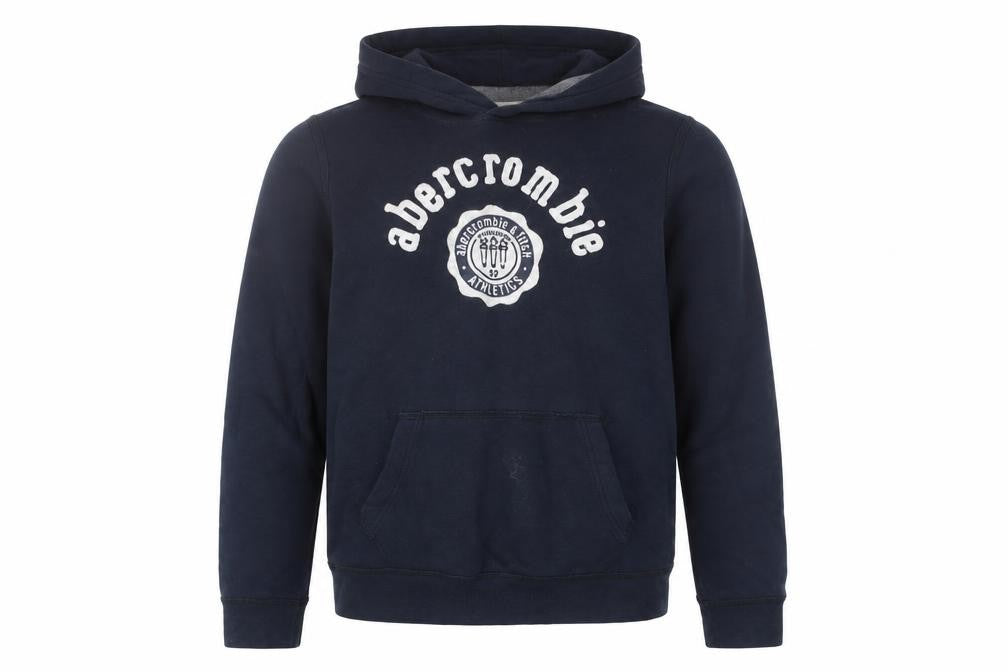 Front view of Abercrombie & Fitch boys’ black pullover hoodie logo xl/16 years