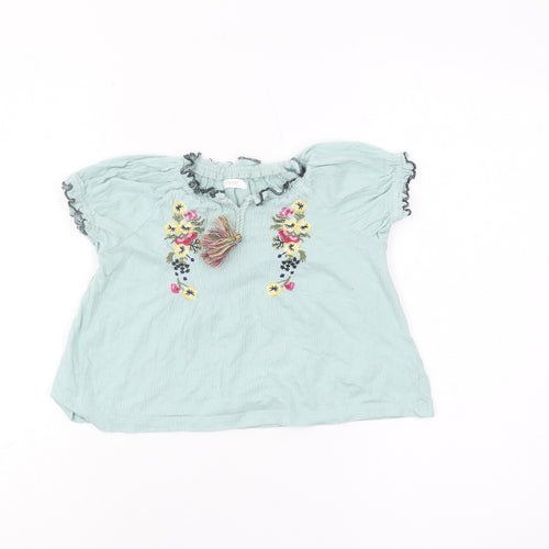 Next Girls Green Blouse 12-18 Months Floral Embroidered