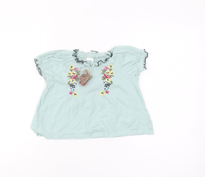 Next Girls Green Blouse 12-18 Months Floral Embroidered